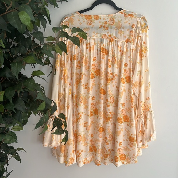 Free people loretta printed oversized tunic in tea combo orange & white xs B17 - Picture 9 of 11
